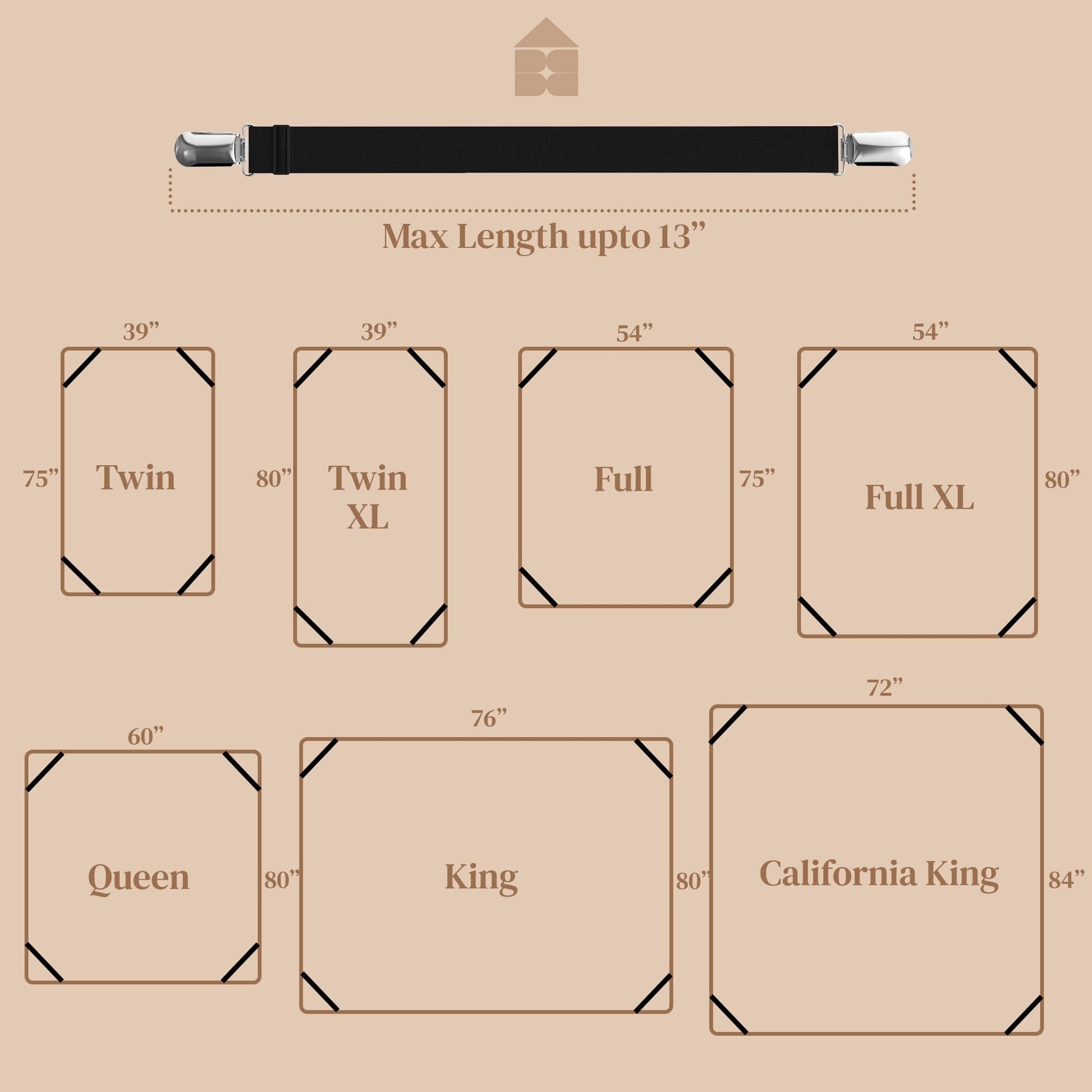 FeelAtHome Bed Sheet Clips 4PCS - Mattress Holder Straps, Elastic Corner Bands with Clamps, Fit Twin/Queen/King Sheets