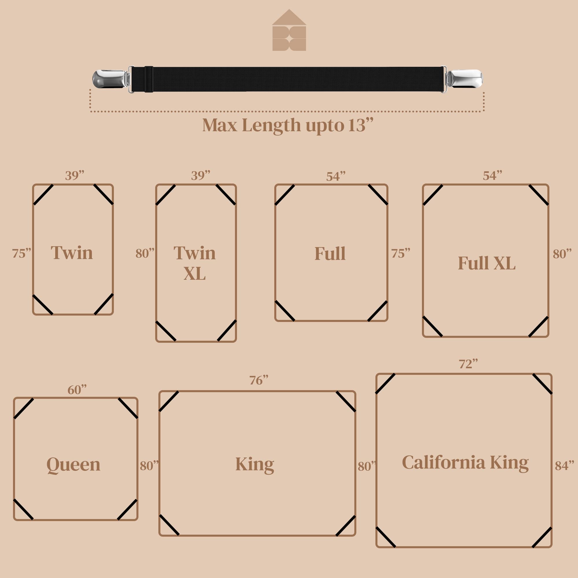 FeelAtHome Bed Sheet Clips 4PCS - Mattress Holder Straps, Elastic Corner Bands with Clamps, Fit Twin/Queen/King Sheets