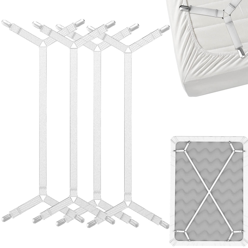 FeelAtHome Bed Sheet Holder Straps – Criss-Cross Suspenders Keep Fitted or Flat Sheets in Place for Twin, Queen & King Mattresses