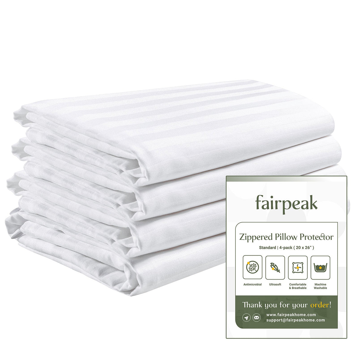 Fairpeak Pillow Protectors, Standard (20x26), 4 Pack, Zippered, Oeko-TEX, Hotel-Quality, Breathable, Machine Washable