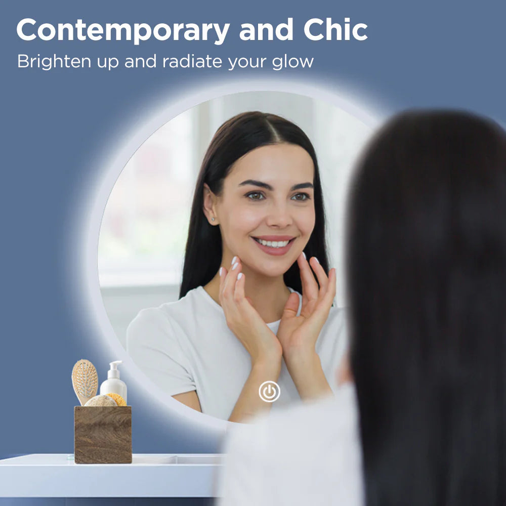 Viviendo Round LED Mirror Anti-Fog Wall Mounted Bathroom Vanity Dimmable LED Light with Touch Switch