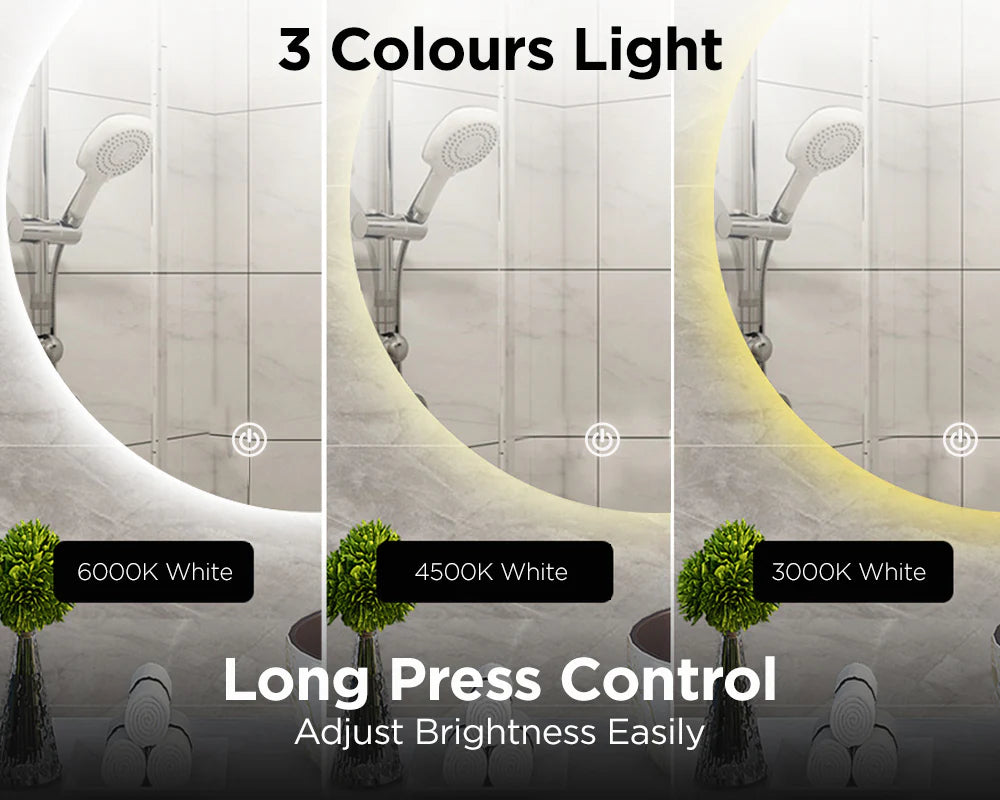 Viviendo Round LED Mirror Anti-Fog Wall Mounted Bathroom Vanity Dimmable LED Light with Touch Switch