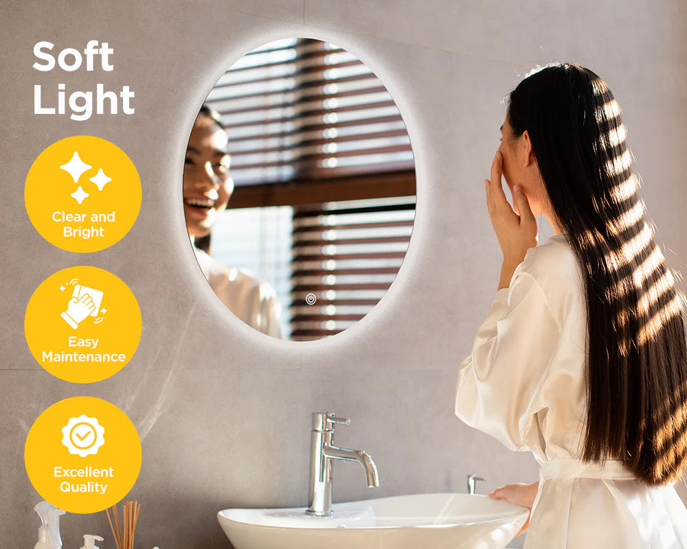 Viviendo Round LED Mirror Anti-Fog Wall Mounted Bathroom Vanity Dimmable LED Light with Touch Switch