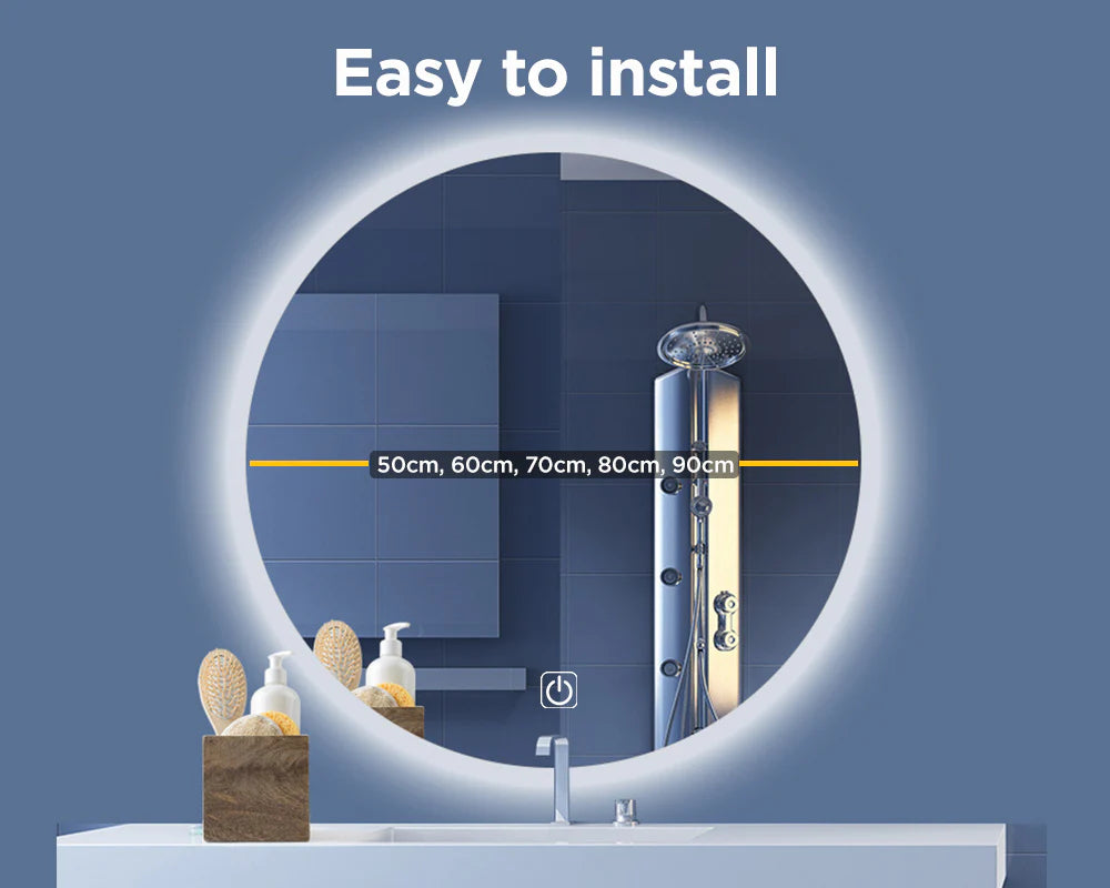 Viviendo Round LED Mirror Anti-Fog Wall Mounted Bathroom Vanity Dimmable LED Light with Touch Switch