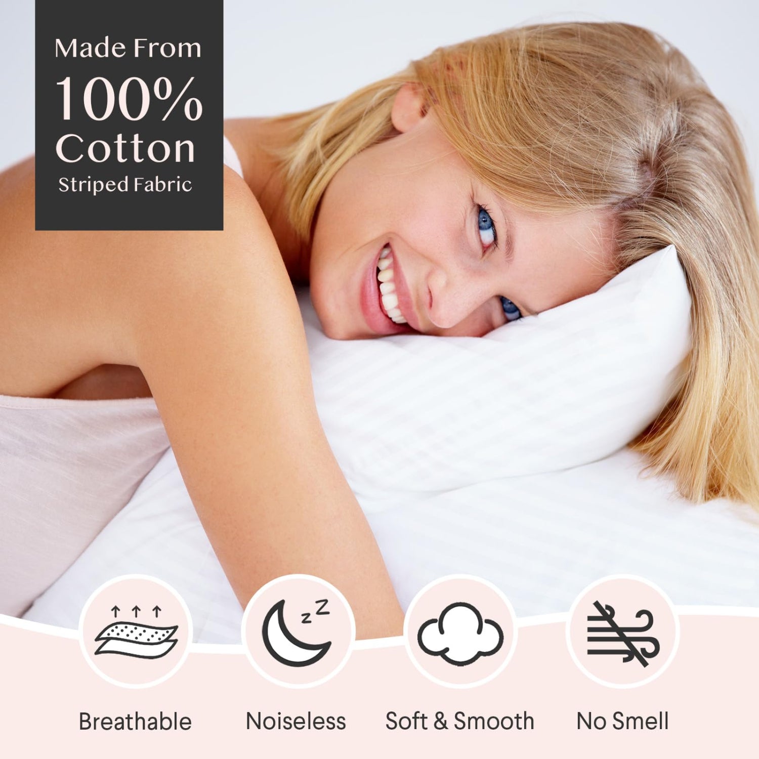 Faunna 600TC 100% Cotton Pillow Protectors Oeko-TEX, Silent Zipper, Hotel-Grade, White