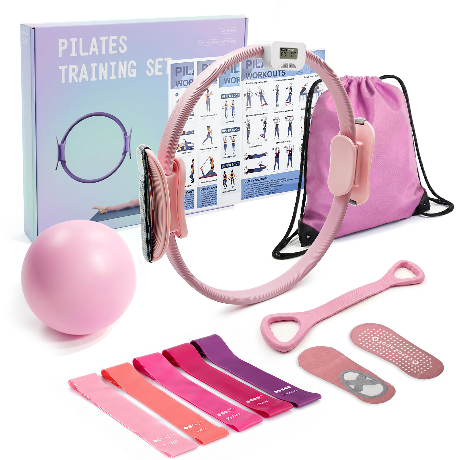 T3 Counting Pilates Ring Set with Adjustable Straps | Smart Fitness & Yoga Kit for Home Workout, Body Shaping & Core Training