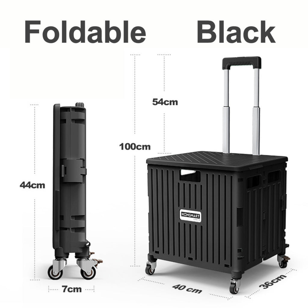 Viviendo 65L Foldable Shopping Trolley Cart Portable Grocery Basket Rolling Wheel with Top Cover