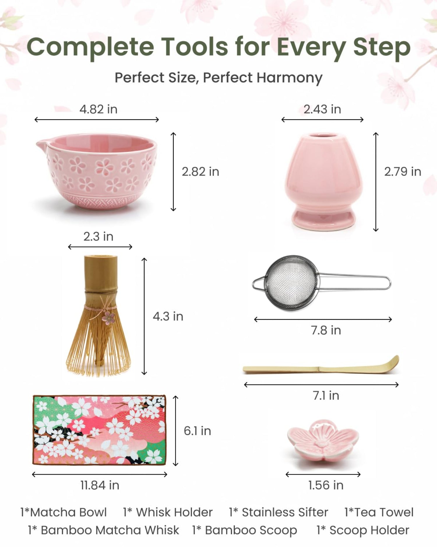 Adivo 7-Piece Matcha Whisk Set with Ceramic Bowl, Bamboo Scoop, Sifter, Holder & Towel | Matcha Gift Kit