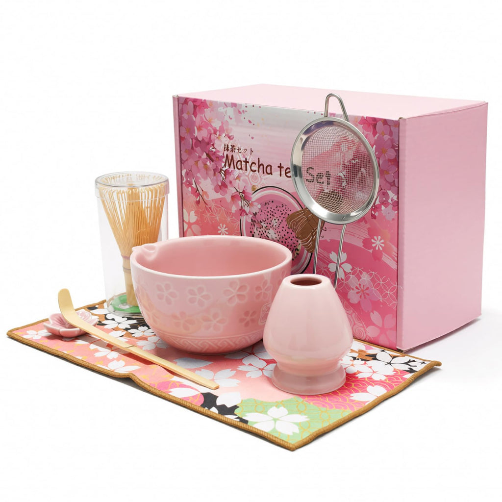 Adivo 7-Piece Matcha Whisk Set with Ceramic Bowl, Bamboo Scoop, Sifter, Holder & Towel | Matcha Gift Kit