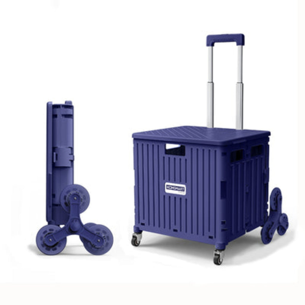 Viviendo 65L Foldable Shopping Trolley Cart Portable Grocery Basket Climbing Wheel with Top Cover