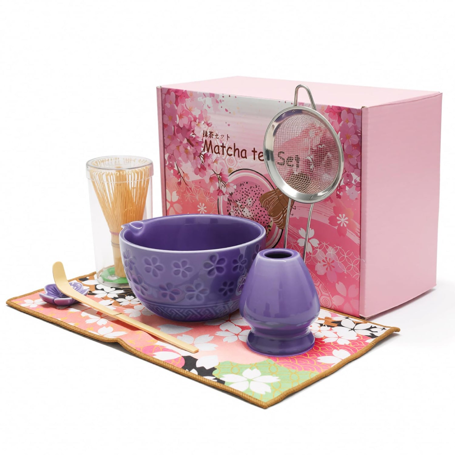 Adivo 7-Piece Matcha Whisk Set with Ceramic Bowl, Bamboo Scoop, Sifter, Holder & Towel | Matcha Gift Kit