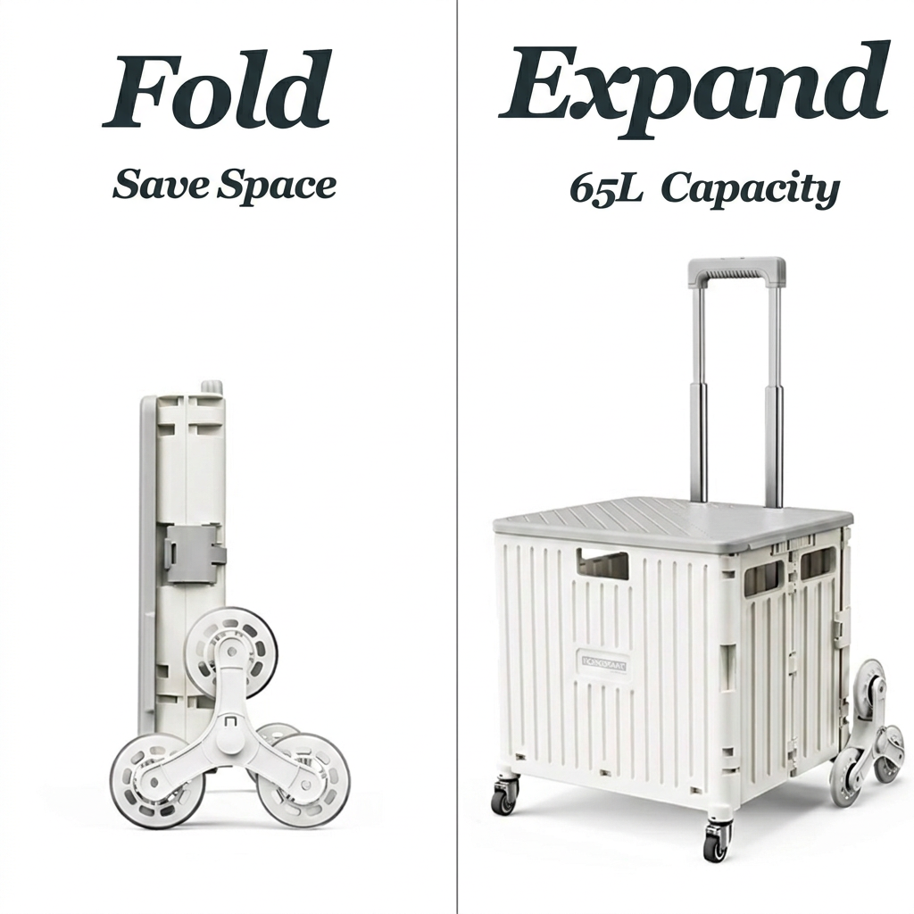 Viviendo 65L Foldable Shopping Trolley Cart Portable Grocery Basket Climbing Wheel with Top Cover