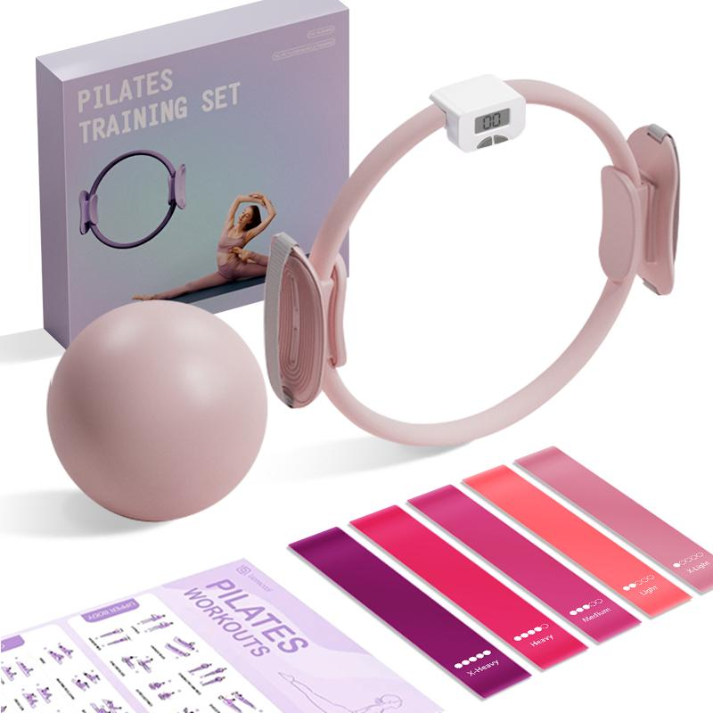 T3 Counting Pilates Ring Set with Adjustable Straps | Smart Fitness & Yoga Kit for Home Workout, Body Shaping & Core Training -  Pink