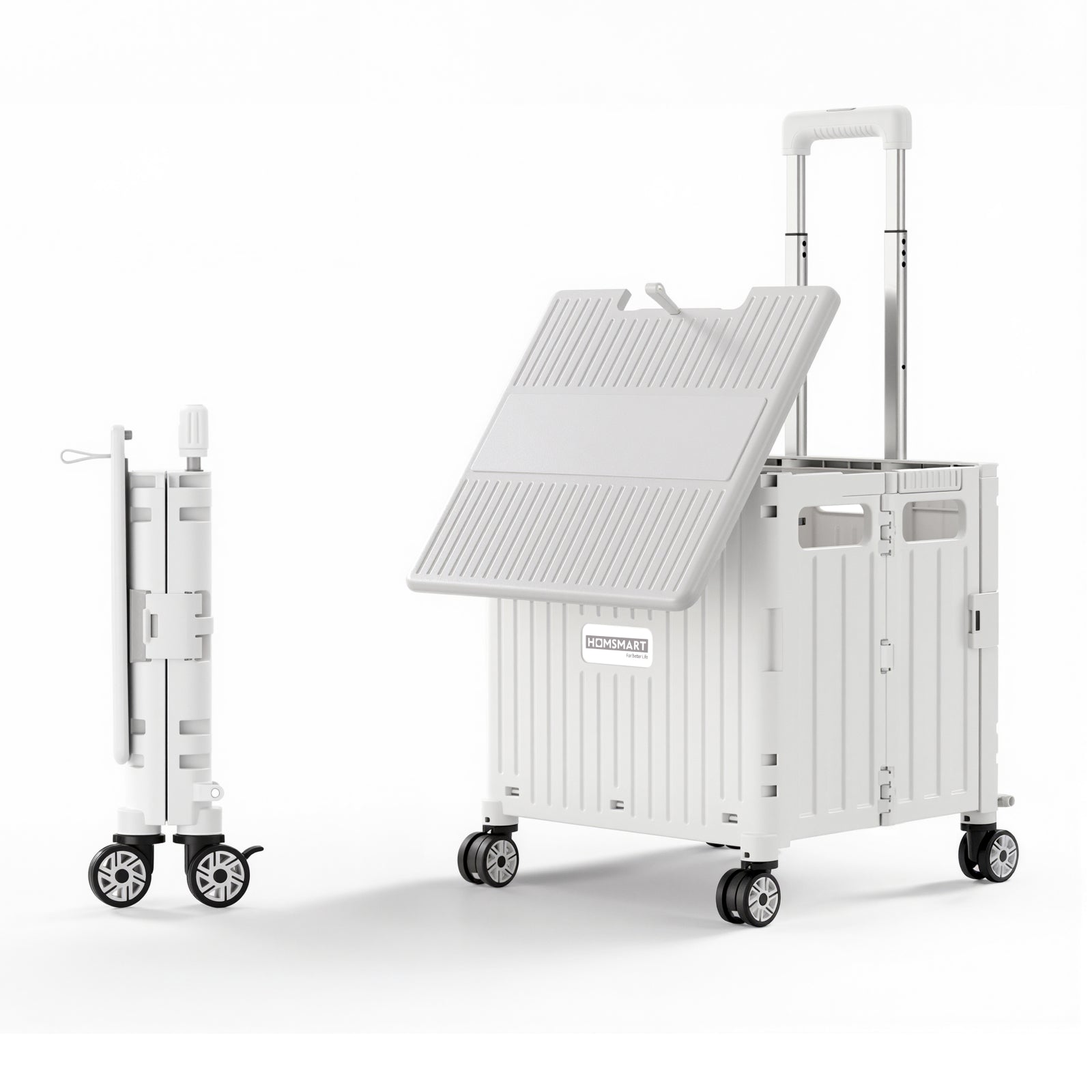 Viviendo 65L Foldable Shopping Trolley Cart - White / Rolling Wheels + Side Cover