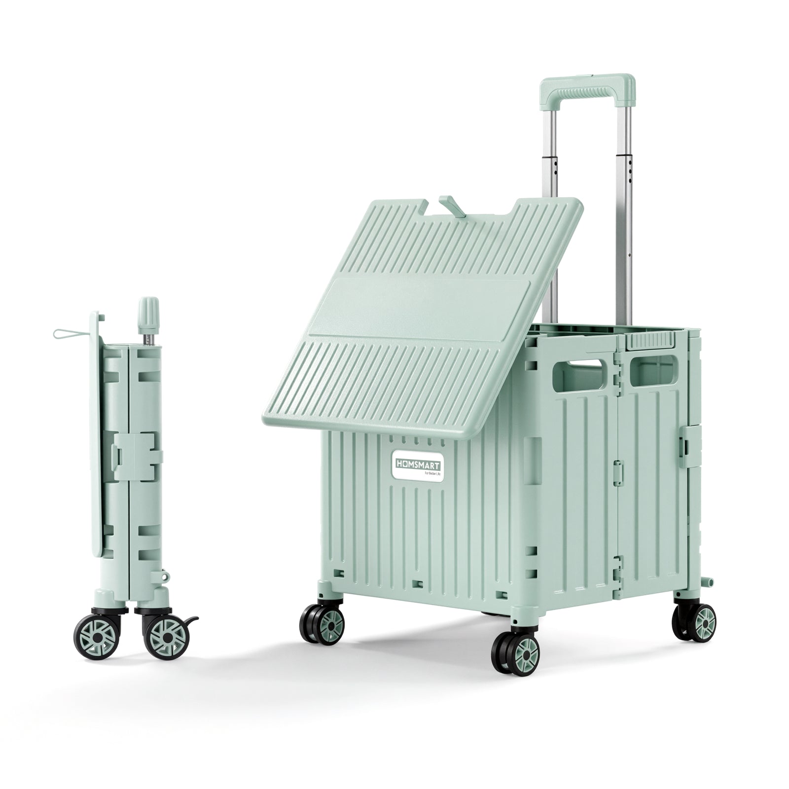 Viviendo 65L Foldable Shopping Trolley Cart - Green / Rolling Wheels + Side Cover