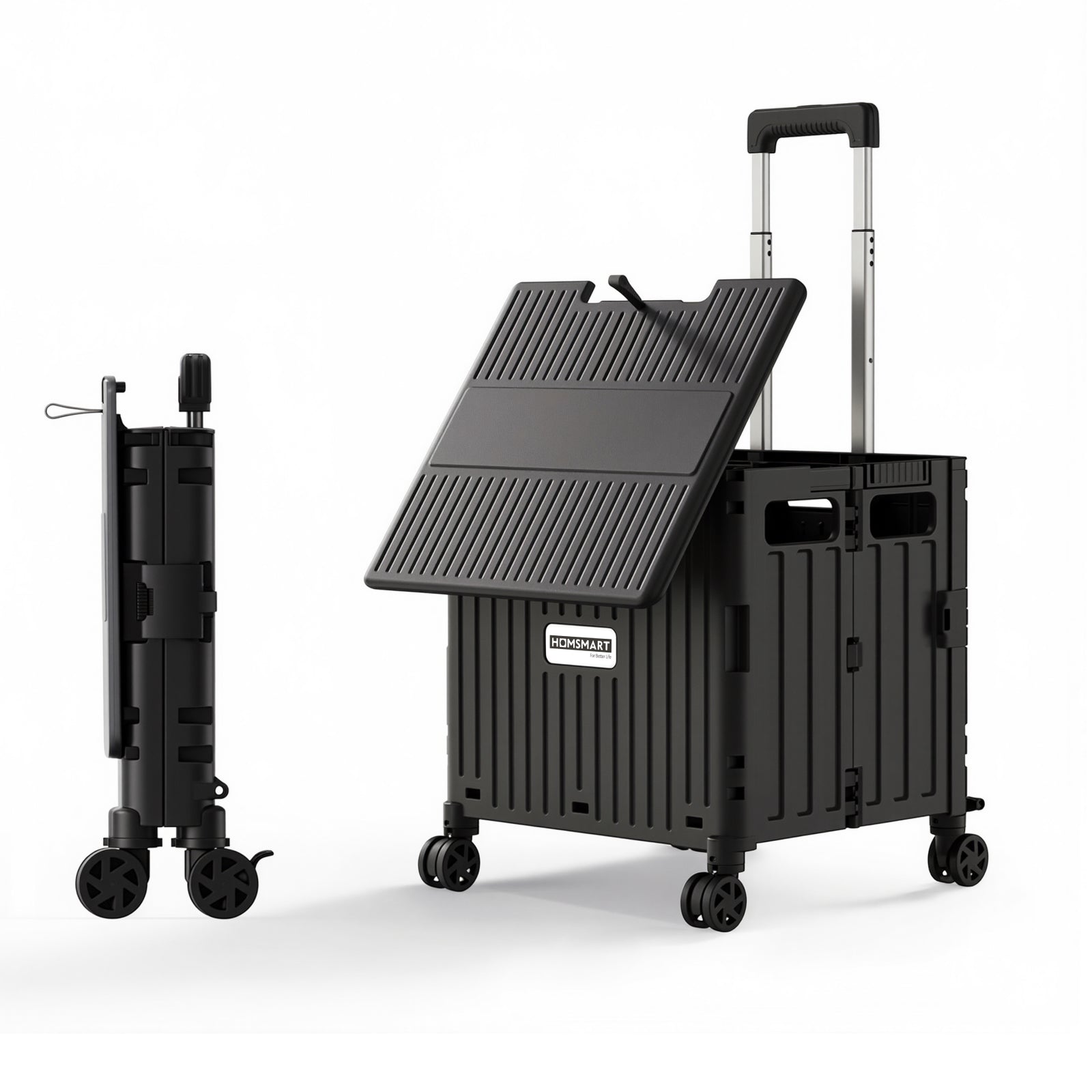 Viviendo 65L Foldable Shopping Trolley Cart - Black / Rolling Wheels + Side Cover