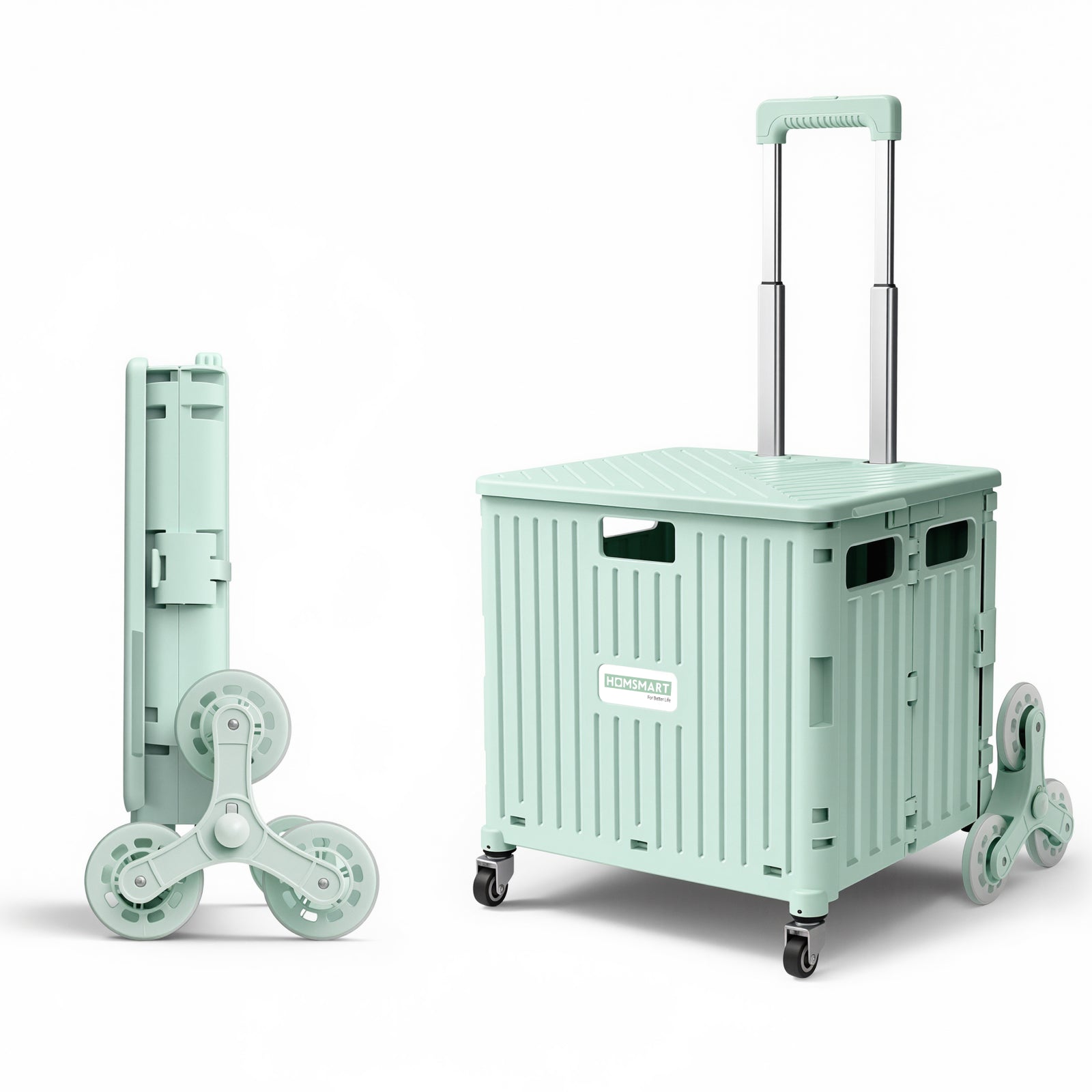 Viviendo 65L Foldable Shopping Trolley Cart - Green / Side Cover + Window