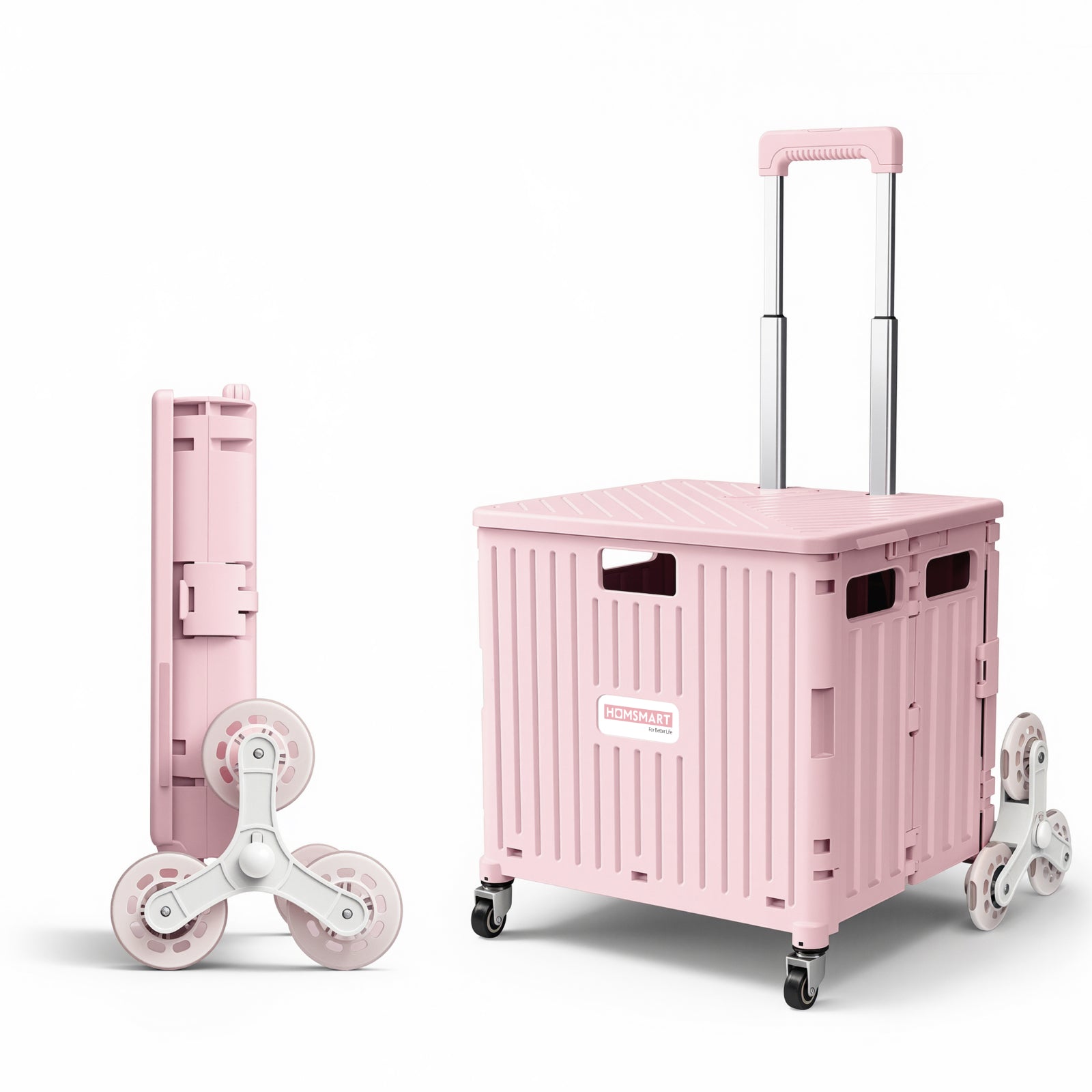 Viviendo 65L Foldable Shopping Trolley Cart - Pink / Side Cover + Window