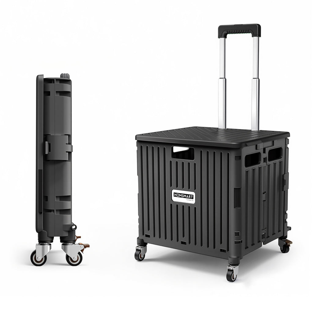 Viviendo 65L Foldable Shopping Trolley Cart - Black / Rolling Wheels