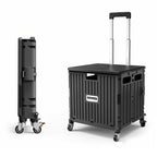 Viviendo 65L Foldable Shopping Trolley Cart - Black / Rolling Wheels