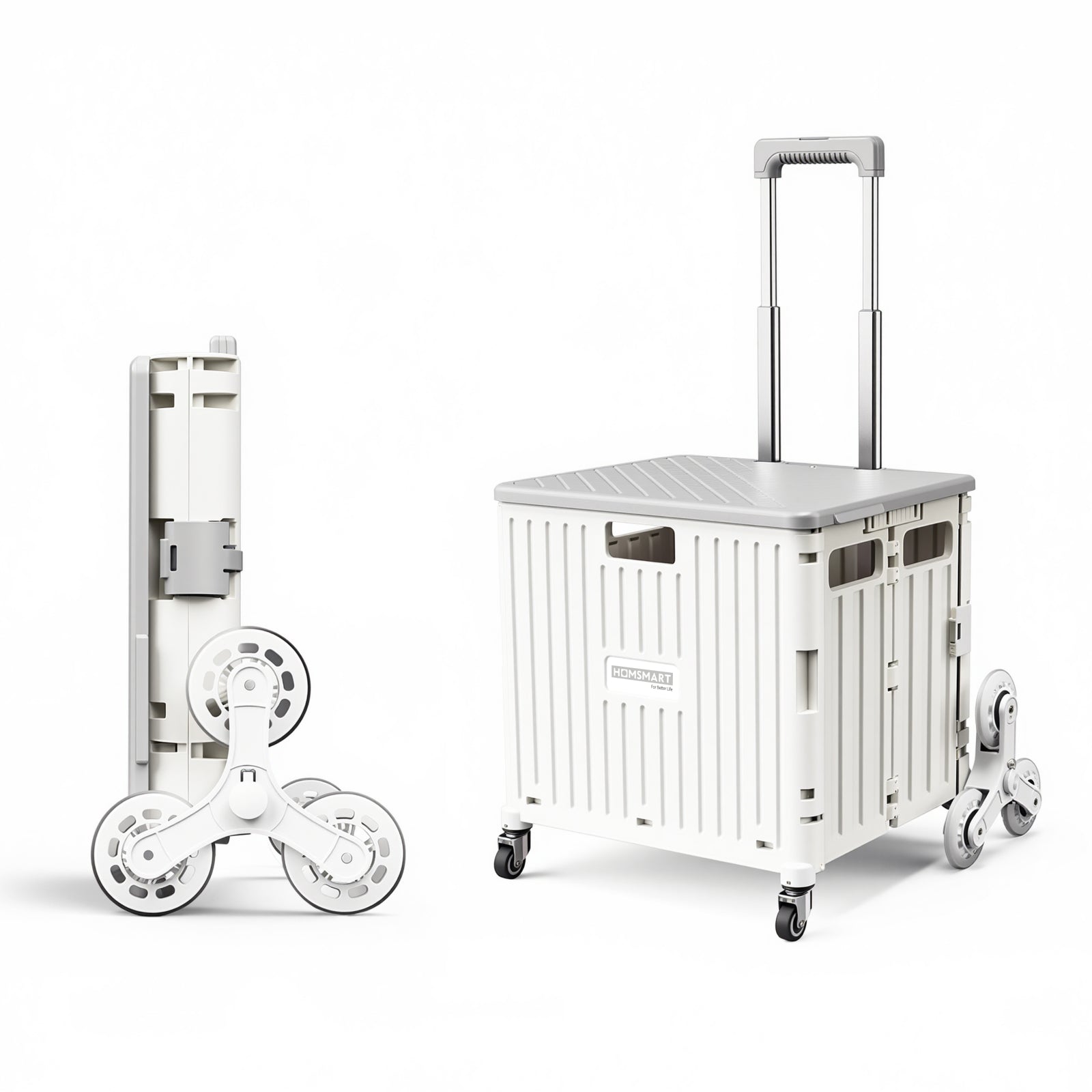 Viviendo 65L Foldable Shopping Trolley Cart - White / Side Cover + Window