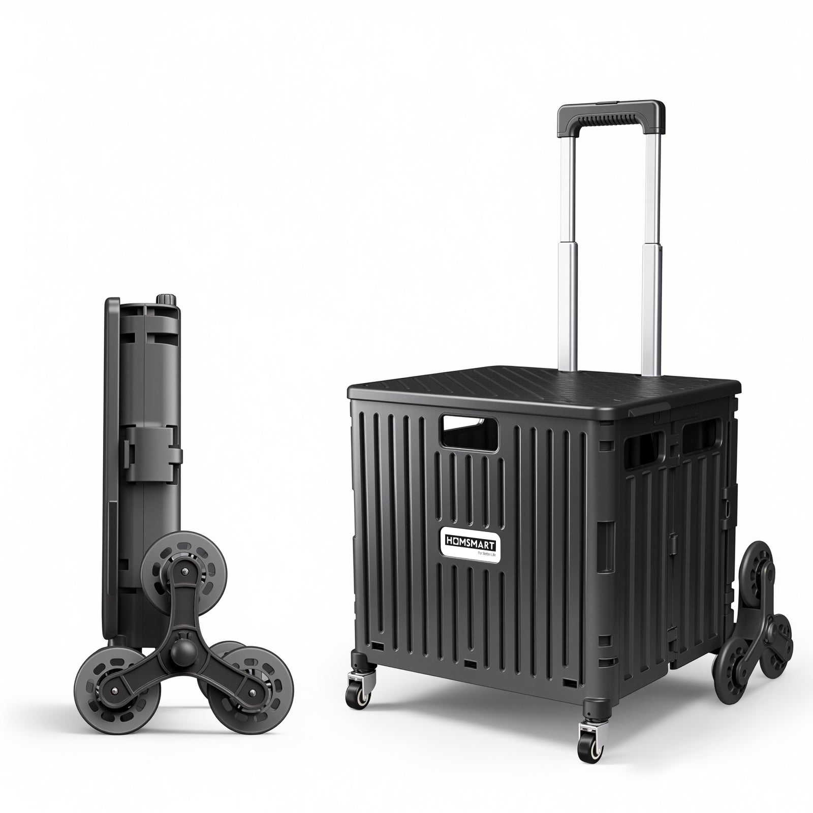 Viviendo 65L Foldable Shopping Trolley Cart - Black / Side Cover + Window